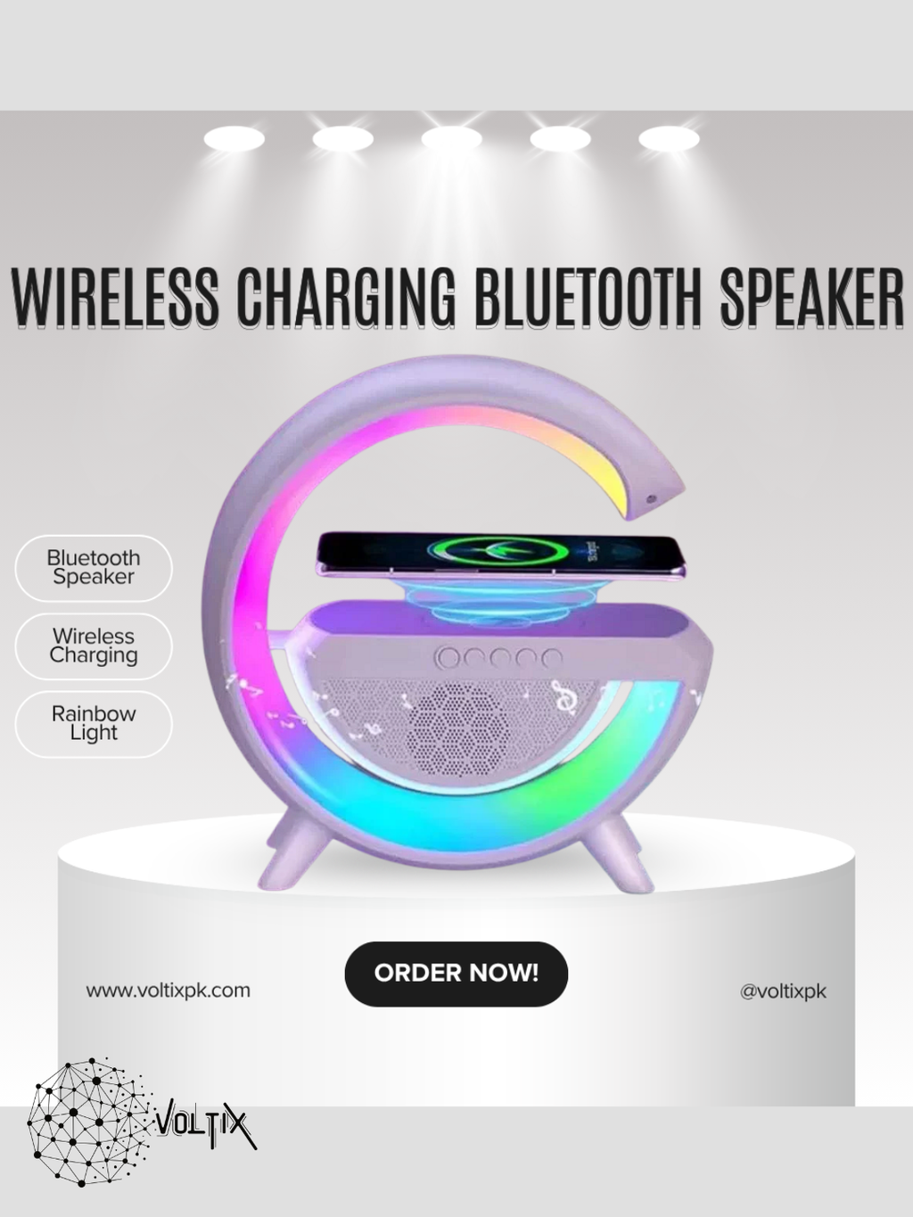 Wireless Charging Bluetooth Speaker – Rainbow Light